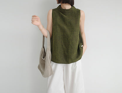 edoa Modenized Green Cracked Mud Silk Trapeze Tank Top
