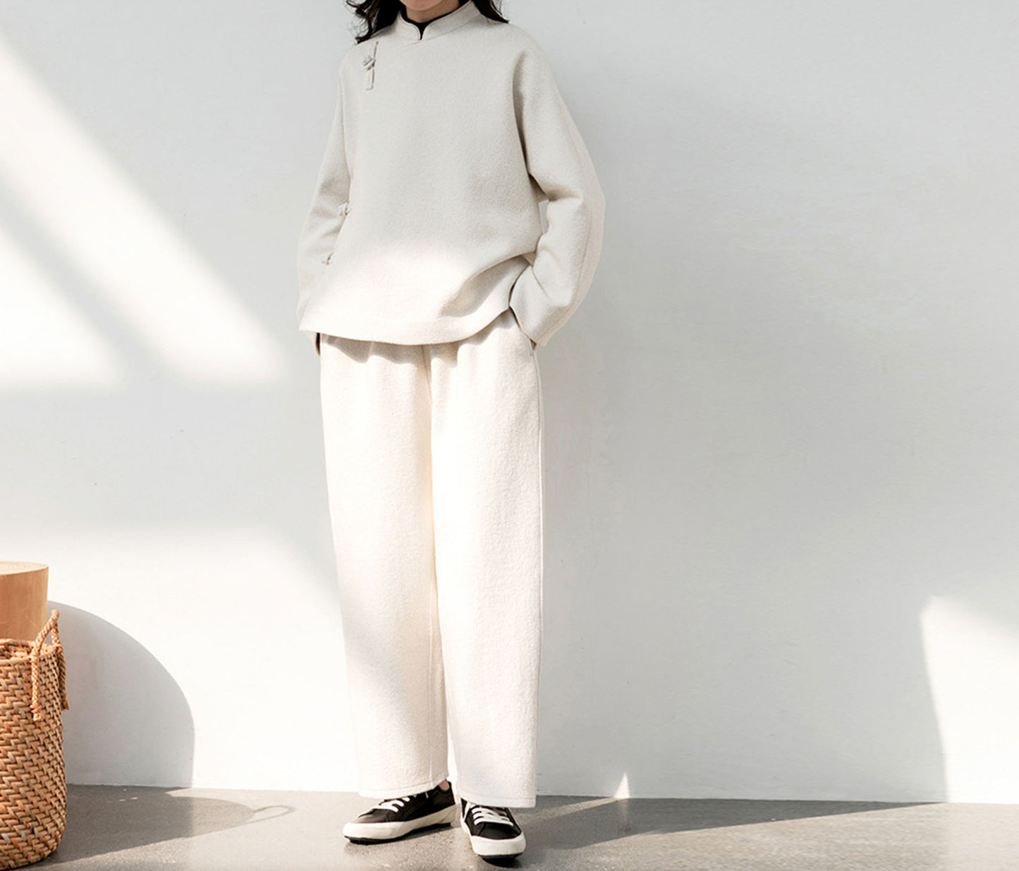edoa Boiled Wool Short Chinese Coat 