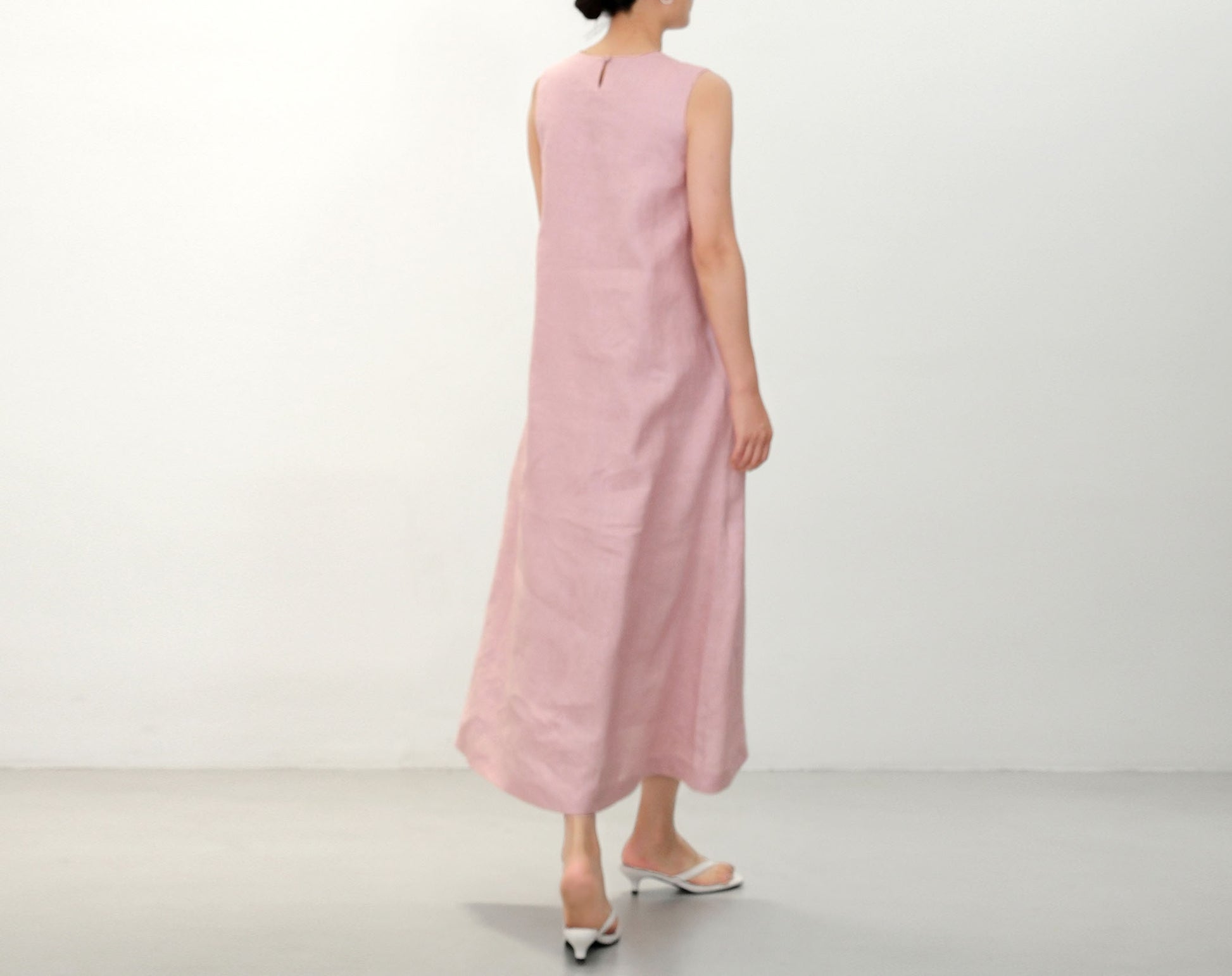 edoa Pink Linen Sleeveless Summer Dress