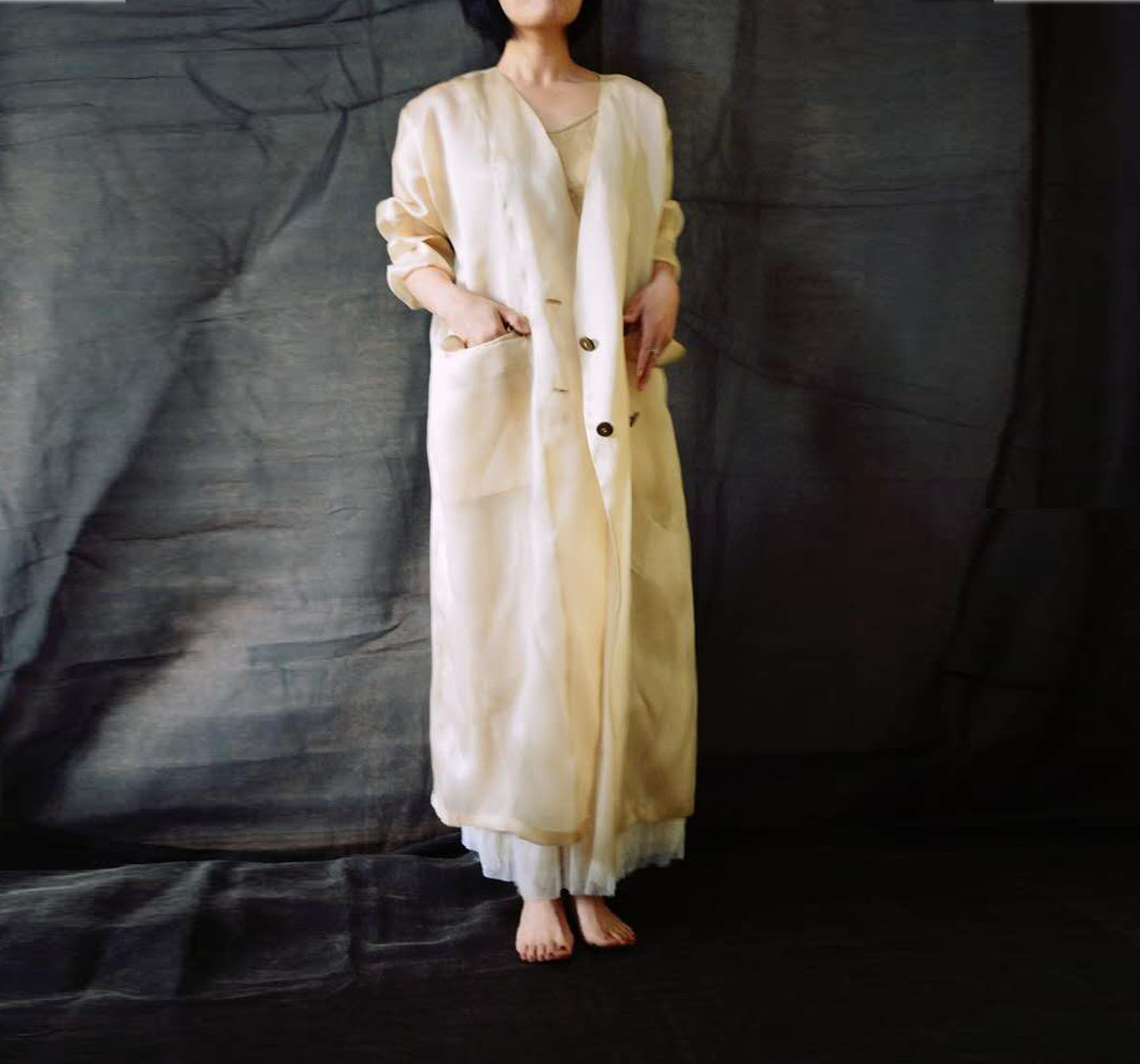 edoa Moonlight Mulberry Silk Organza Trench Coat