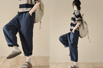 edoa Relaxed Tapered Boyfriend French Linen Pants