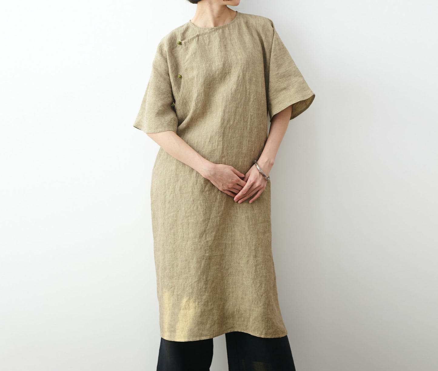 edoa Loose Fitting Yarn Dyed Linen New Chinese Dress