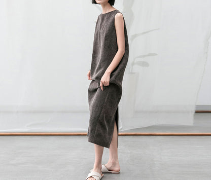 edoa Cracked Mud Silk Sleeveless Coccon Dress