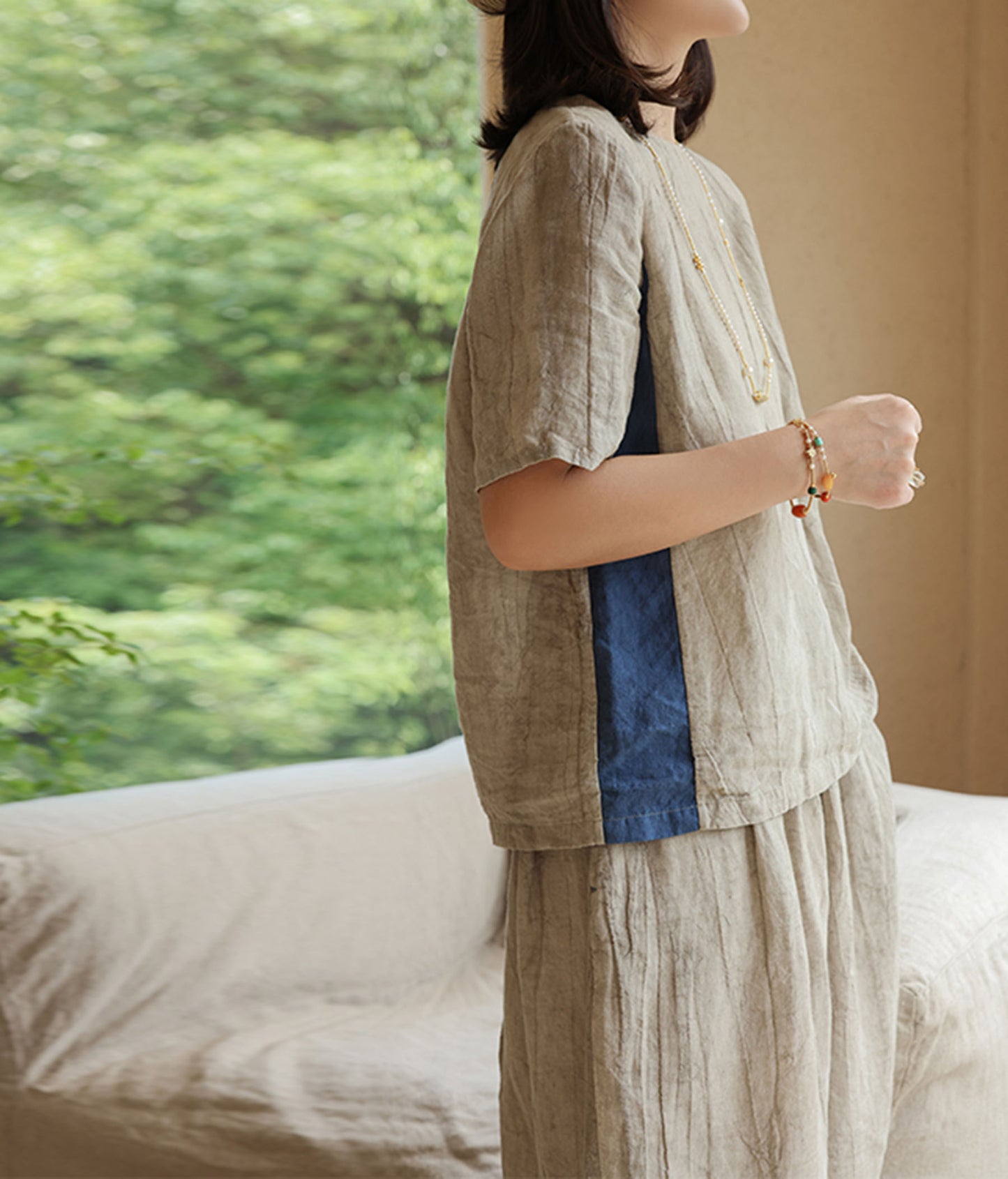 edoa Two Tone Crinkled Linen Shirt 
