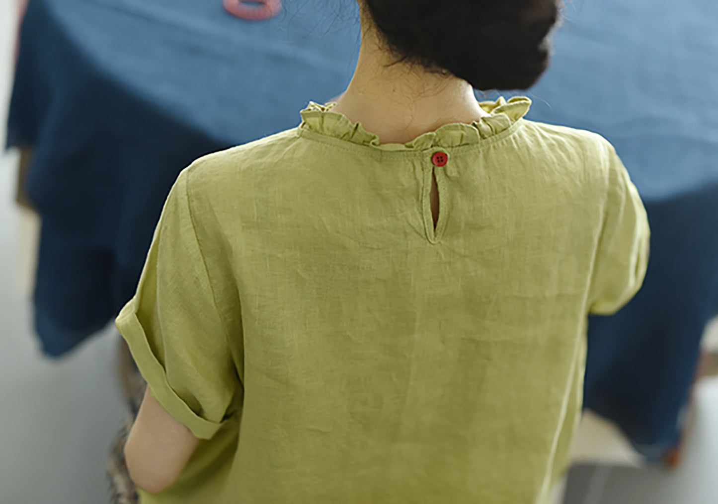 edoa Washed Linen Ruffle Shirt