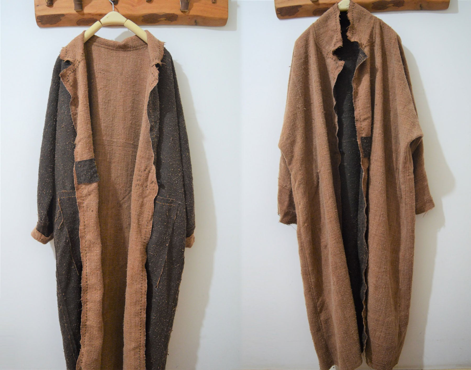 edoa Reversible Distressed Mud Tussah Silk Dust Coat