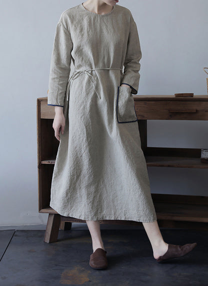edoa Flax Linen Bracelet Sleeves A-line Dress