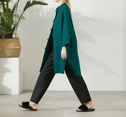 edoa Oversized Double-faced Wool Trapeze Chinese Coat 