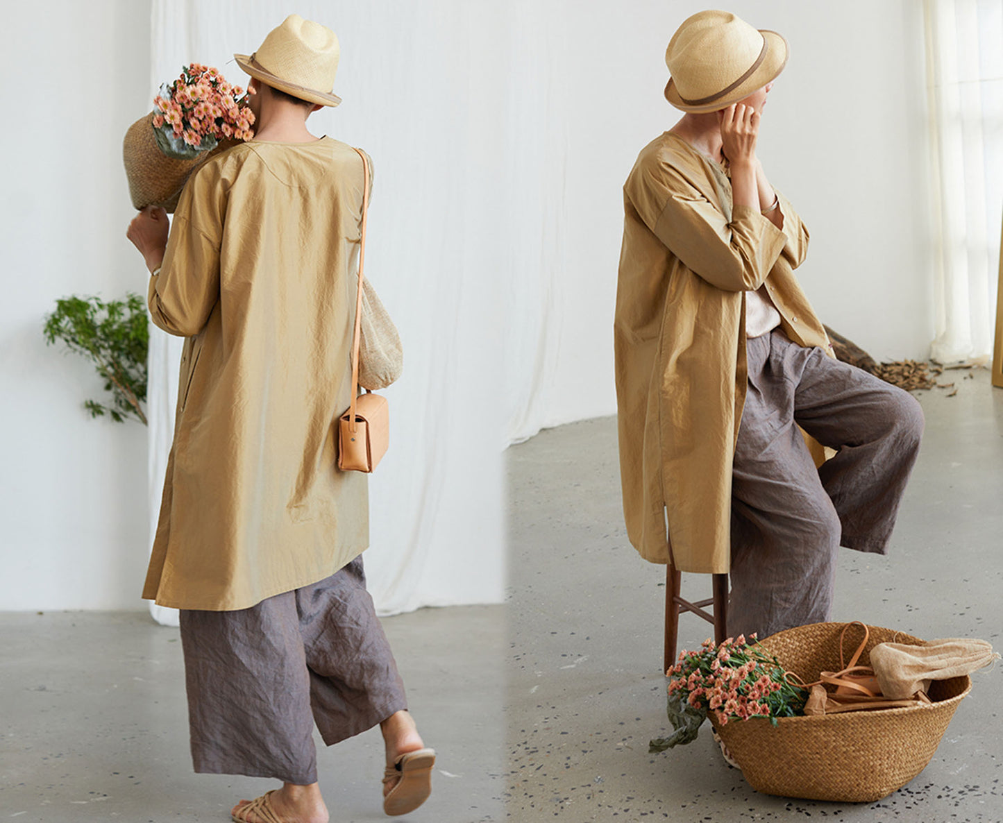 edoa Yarn Dyed Linen Wide-leg Pants
