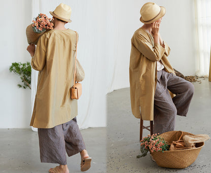 edoa Yarn Dyed Linen Wide-leg Pants