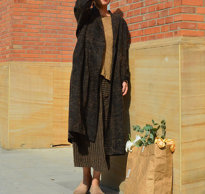 edoa Cracked Mud Silk Shawl Collar Duster Coat 