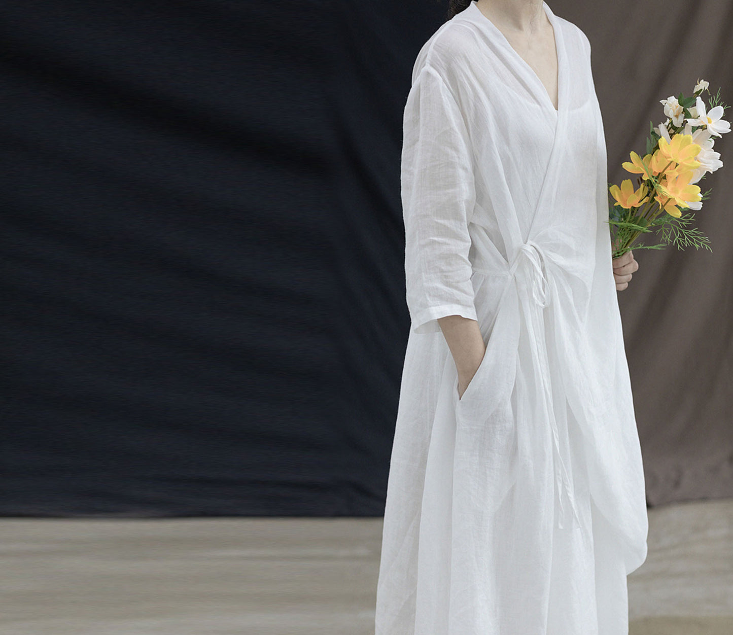 edoa High Counted Ramie Tie Dress