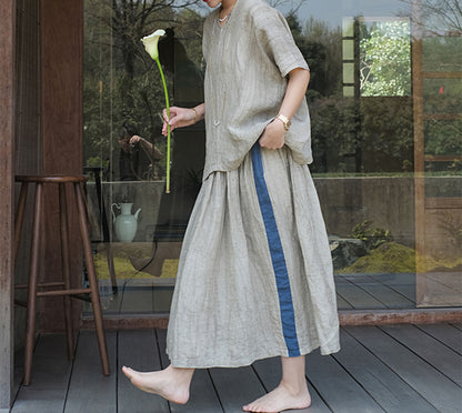 edoa Two Toned Crinkled Linen Skirt