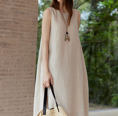 edoa Flax Linen Sleeveless Summer Dress