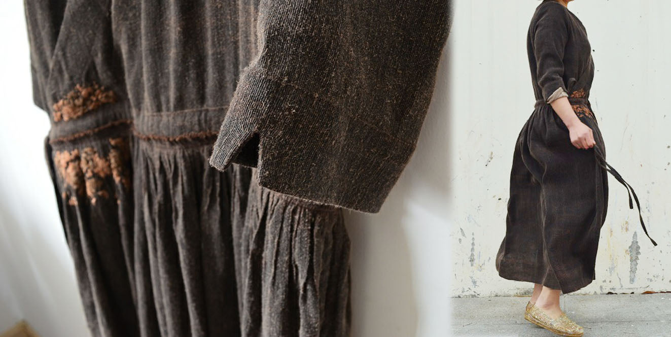 edoa Mud Silk Dress with Hand Embroidery
