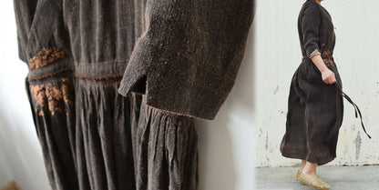 edoa Mud Silk Dress with Hand Embroidery