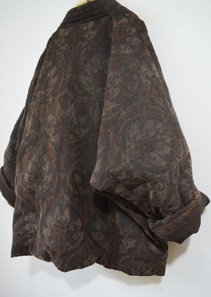 Mud Tussah Silk Jacquard Goose Down Chinese Coat co0187 X035