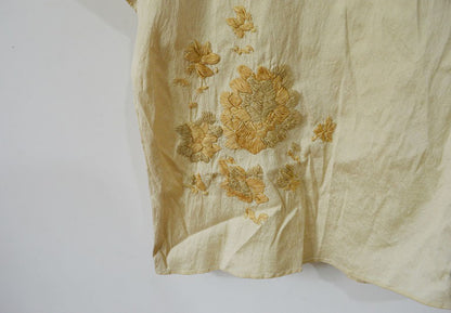 edoa Distressed Pure Dupioni Silk Blouse with Hand Embroidery