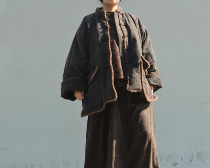 edoa Mud Tussah Silk Goose Down Chinese Coat 