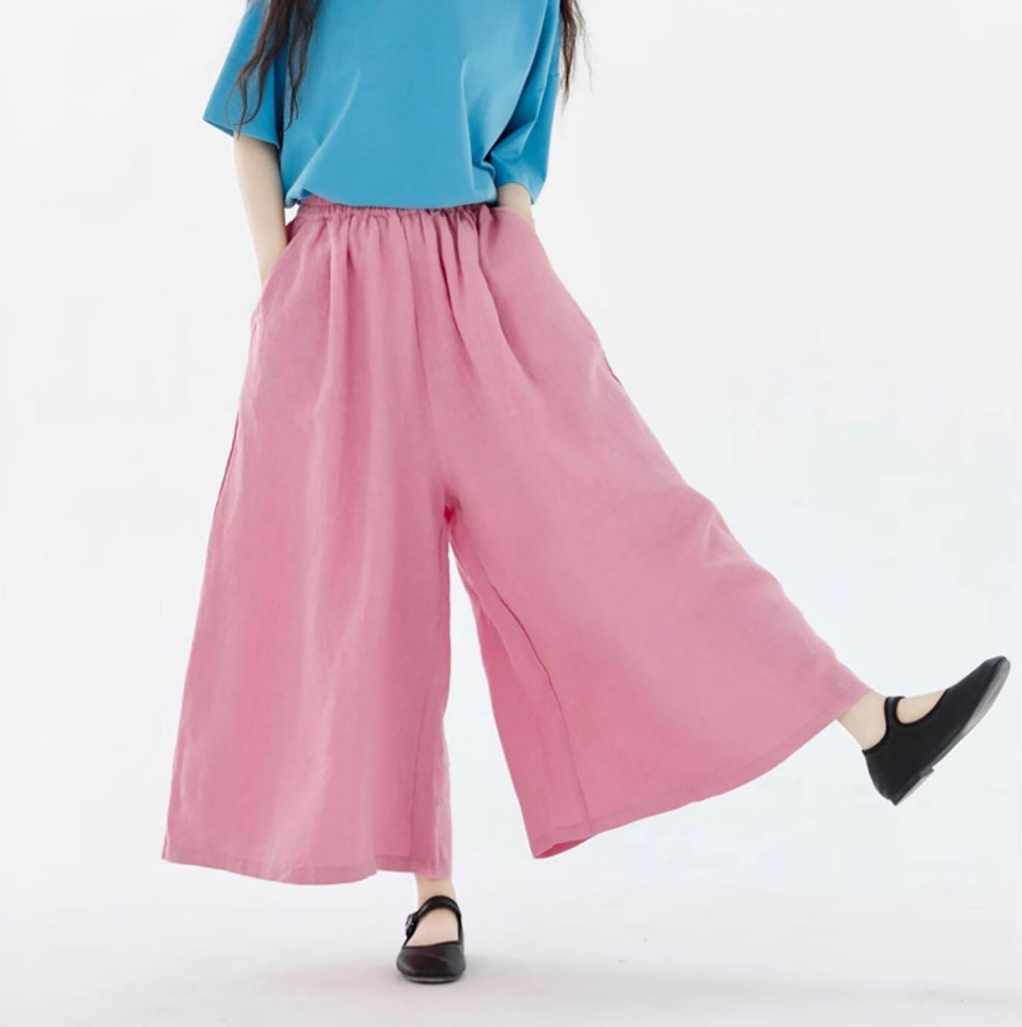 EDOA Stone-washed Linen Wide Leg Pants