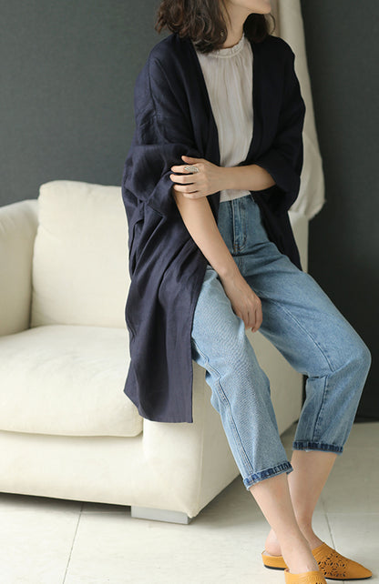 edoa Linen Kimono Wrap with Pockets