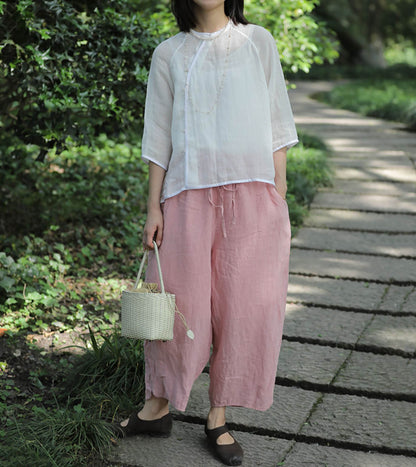 edoa Thin High Count Ramie Chinese Blouse