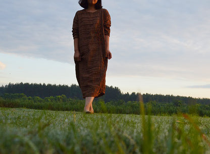 edoa Yarn Dyed Linen Pintucked Dress