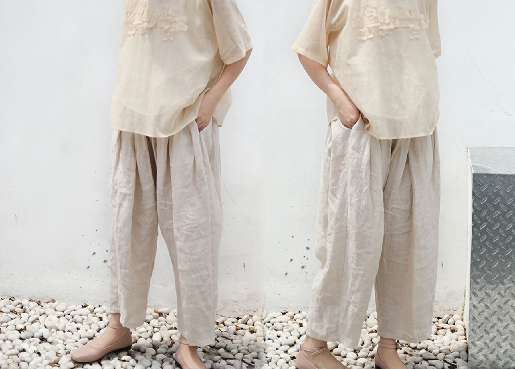 edoa Pleated Boyfriend Washed Linen Pants