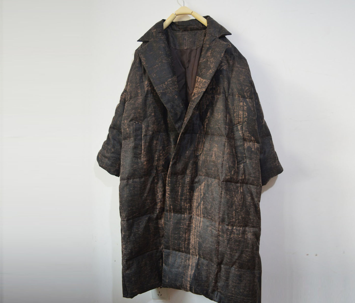 edoa Distressed Goose Down Long Coat