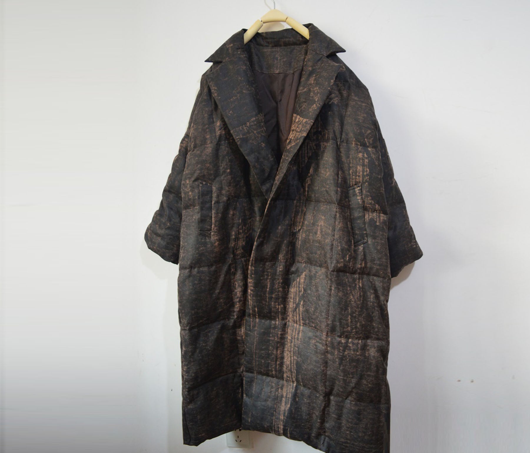 edoa Distressed Goose Down Long Coat