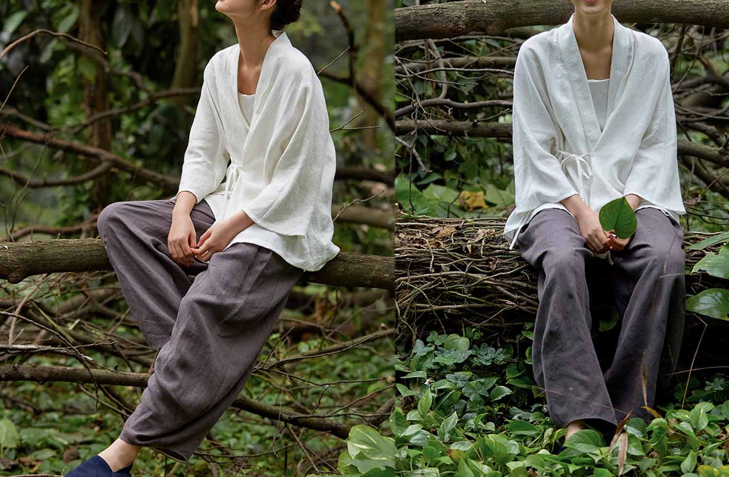 edoa Linen Modified Kimono Blazer Jacket