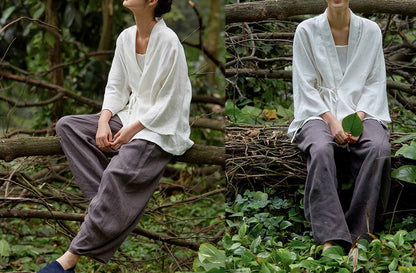 edoa Linen Modified Kimono Blazer Jacket