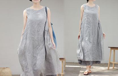 edoa Two Layer Ramie Long Sleeveless Dress