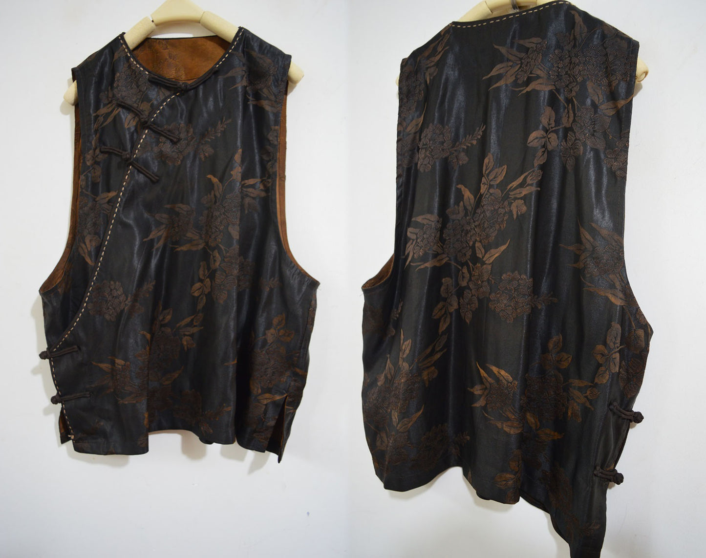 edoa Mud Silk Rayon Blend Jacquard Chinese Vest
