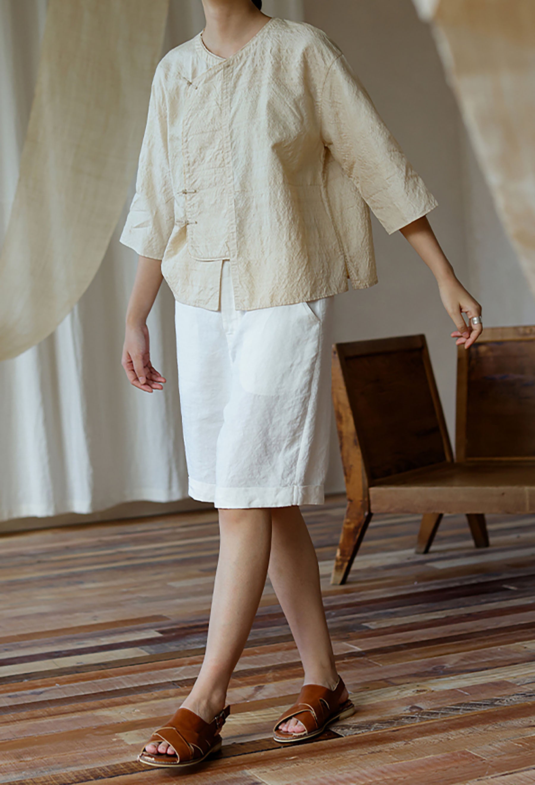 edoa Dupioni Tussah Silk Chinese Blouse