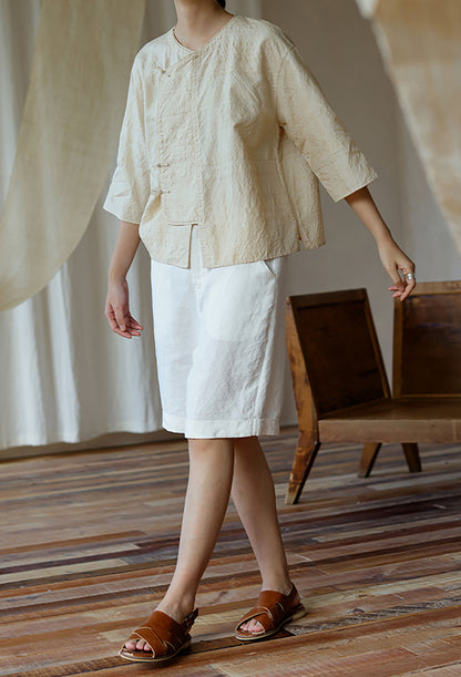 edoa Dupioni Tussah Silk Chinese Blouse