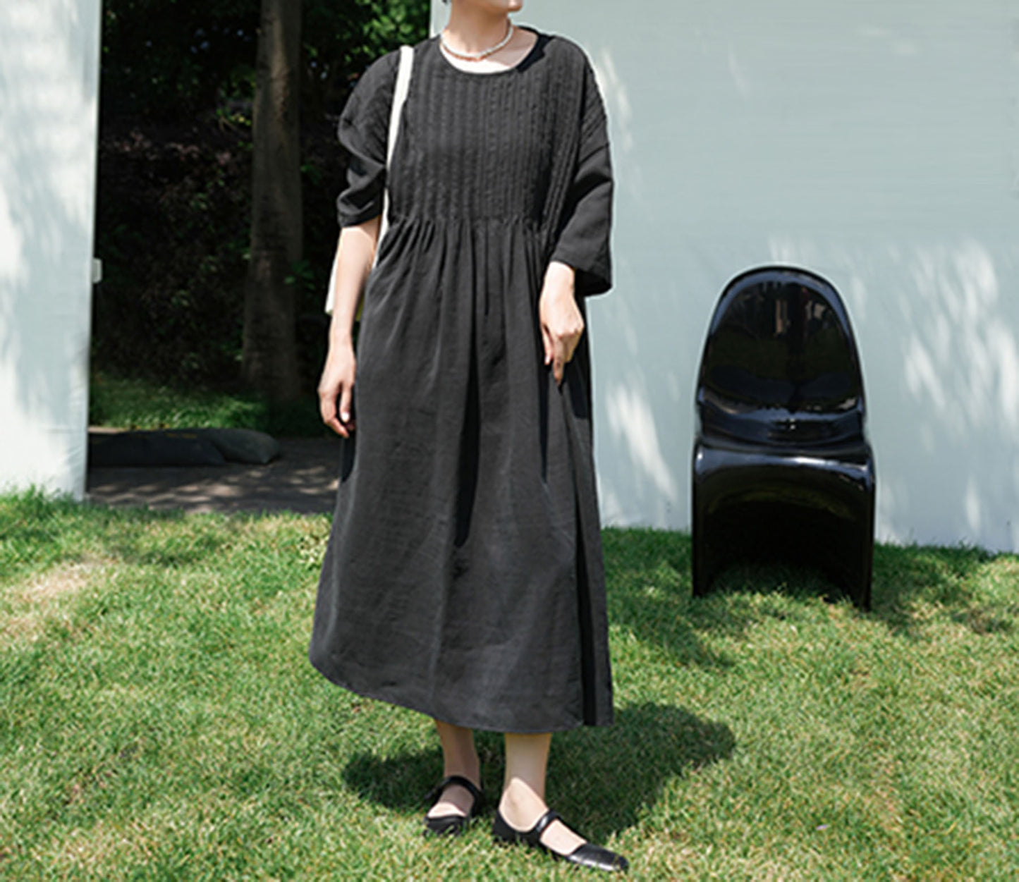 edoa Hand Pintucked Cracked Mud Silk Charmeuse Dress