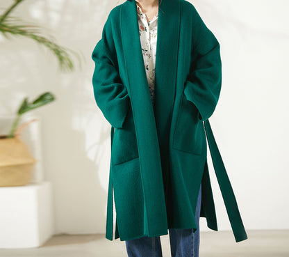 edoa  Double-faced Wool Belted Trapeze Wrap Coat