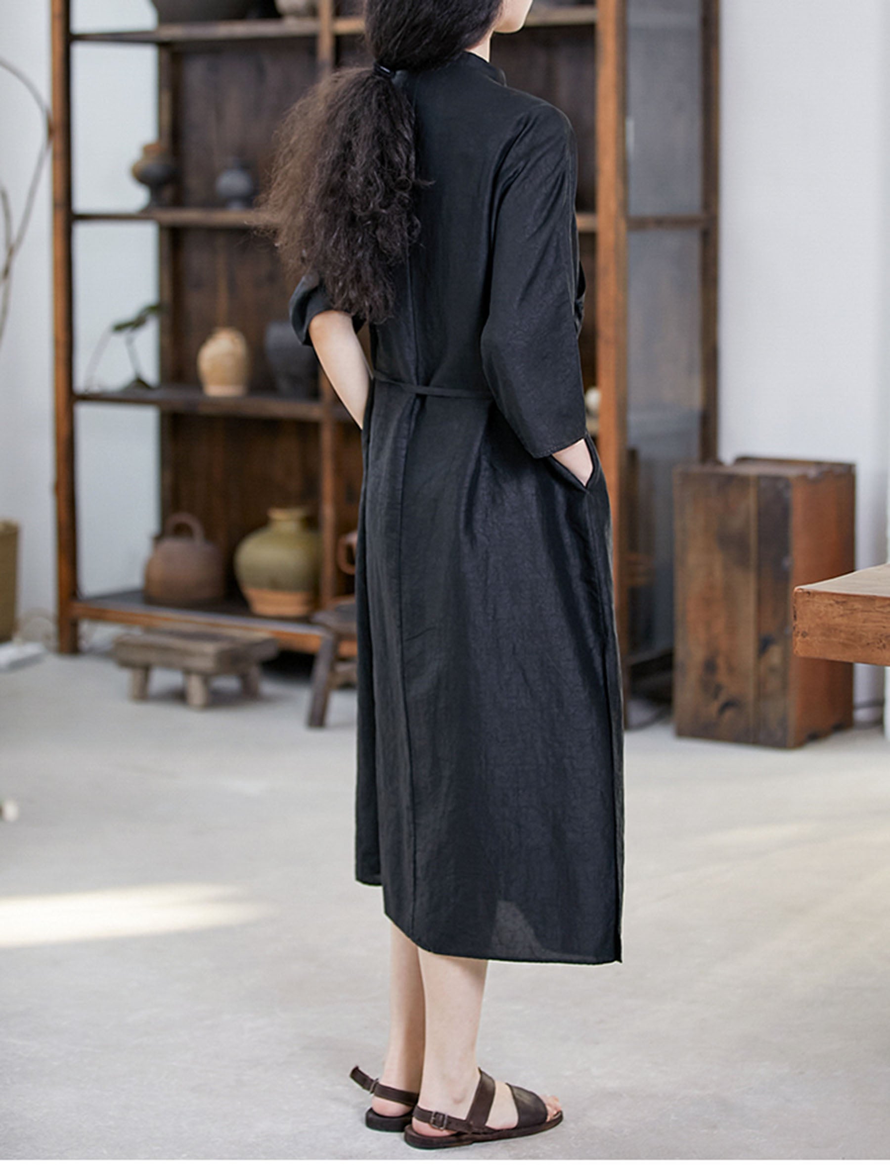 edoa Loose Fitting Cracked Mud Silk Qipao Dress 