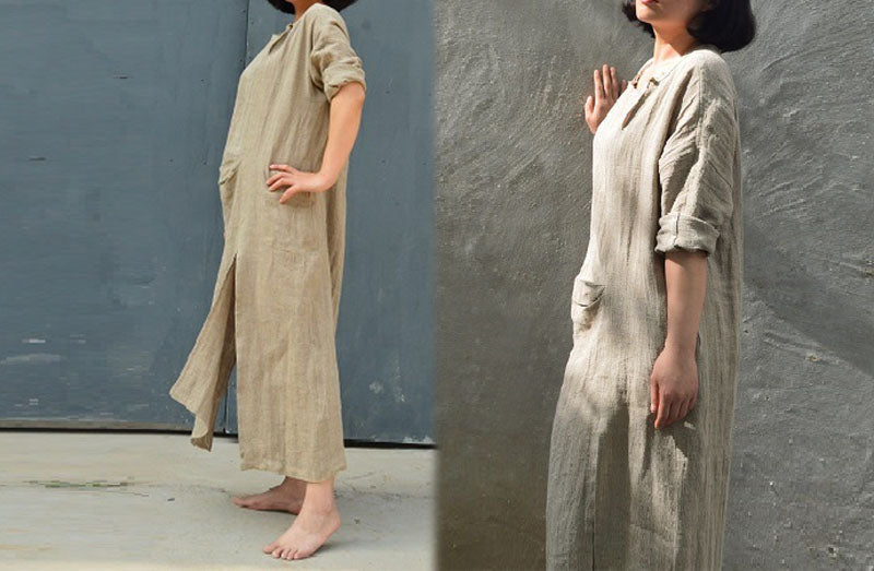 edoa Distressed Flax Linen Dress