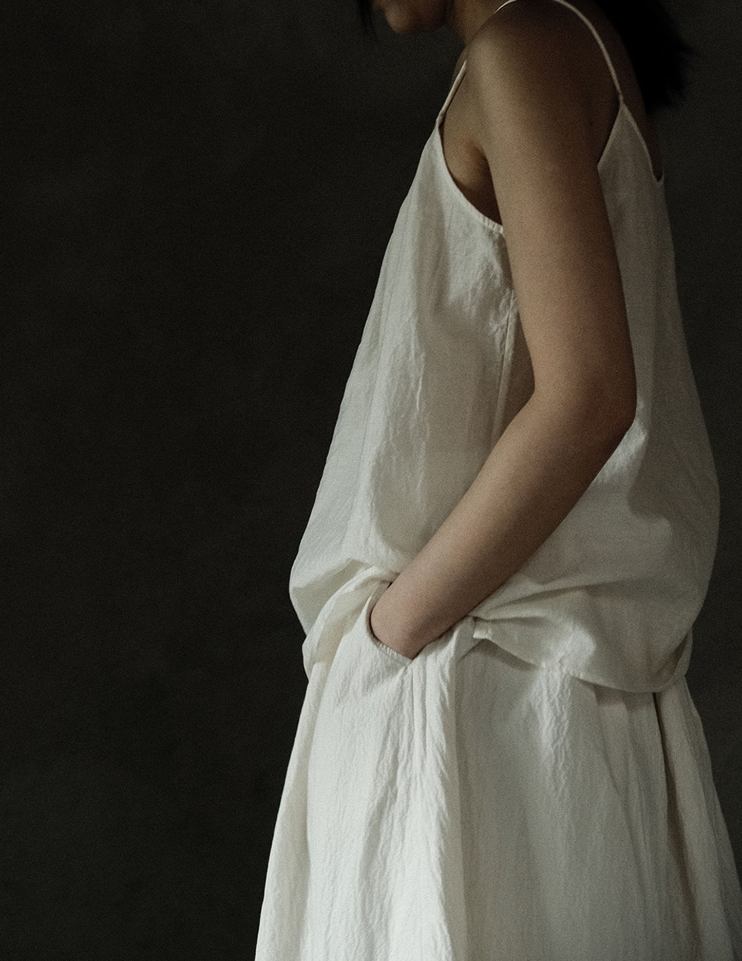 edoa Crinkled Paper Cotton Gathered Cami Top