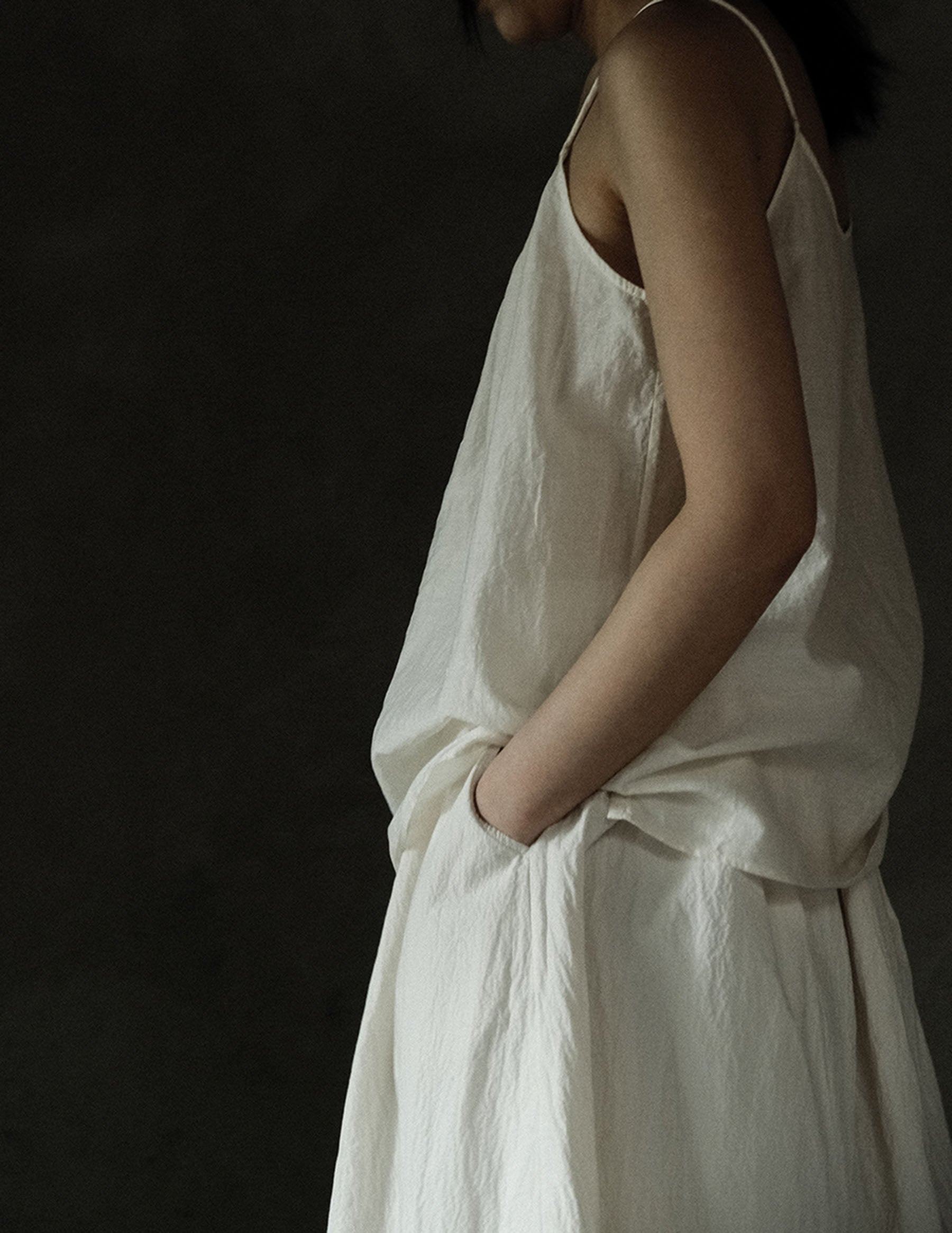 edoa Crinkled Paper Cotton Gathered Cami Top