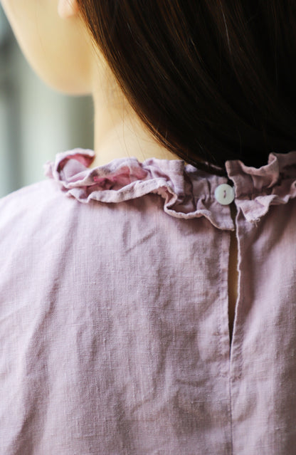 edoa Ruffle Trim Neckline French Linen Tank Top