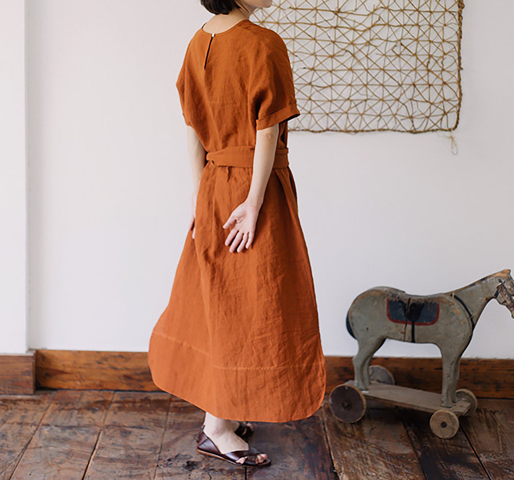 edoa Linen Kaftan Dress with Detachable Belt 