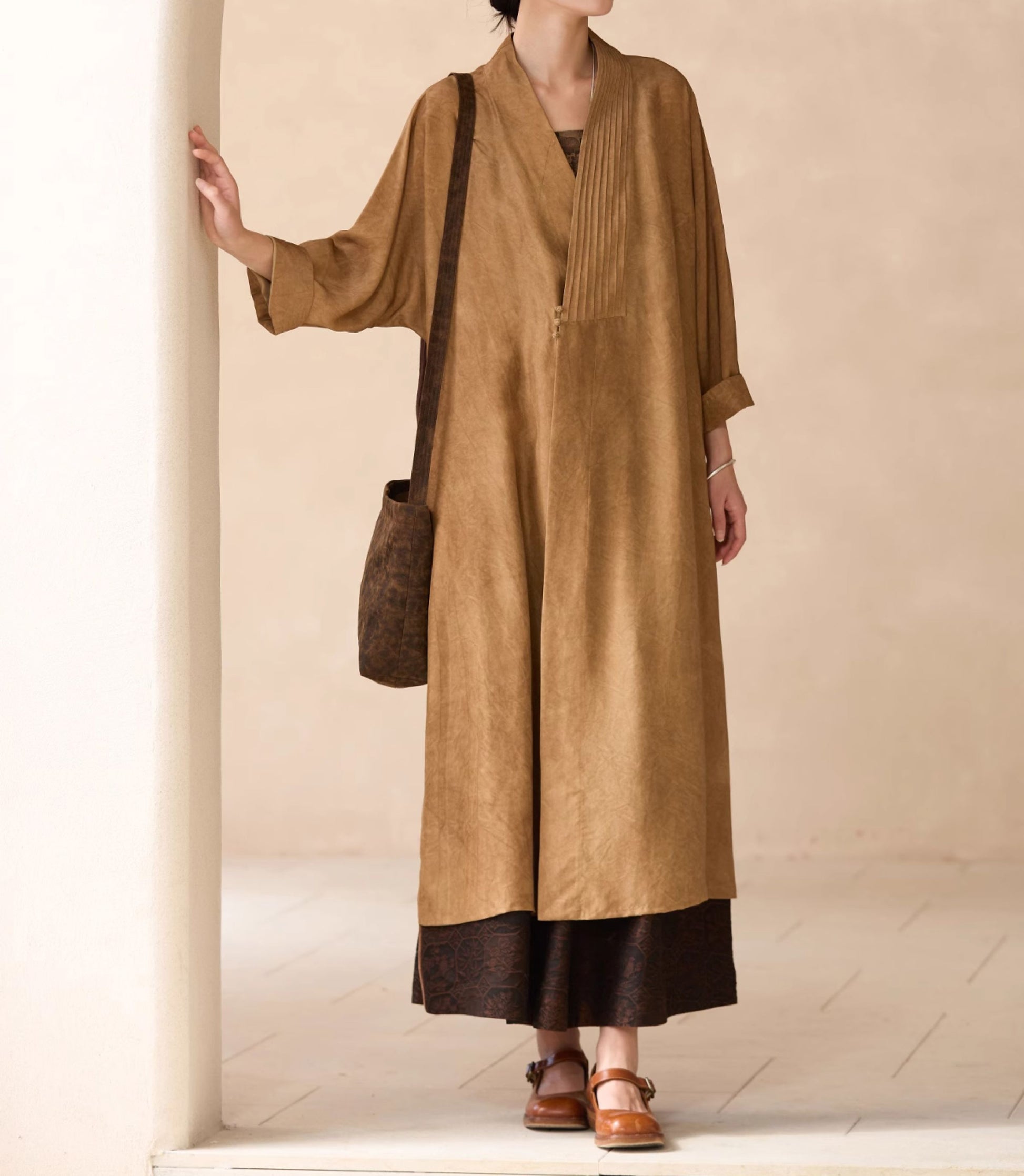 edoa Distressed Plant Dye Silk Charmeuse Coat
