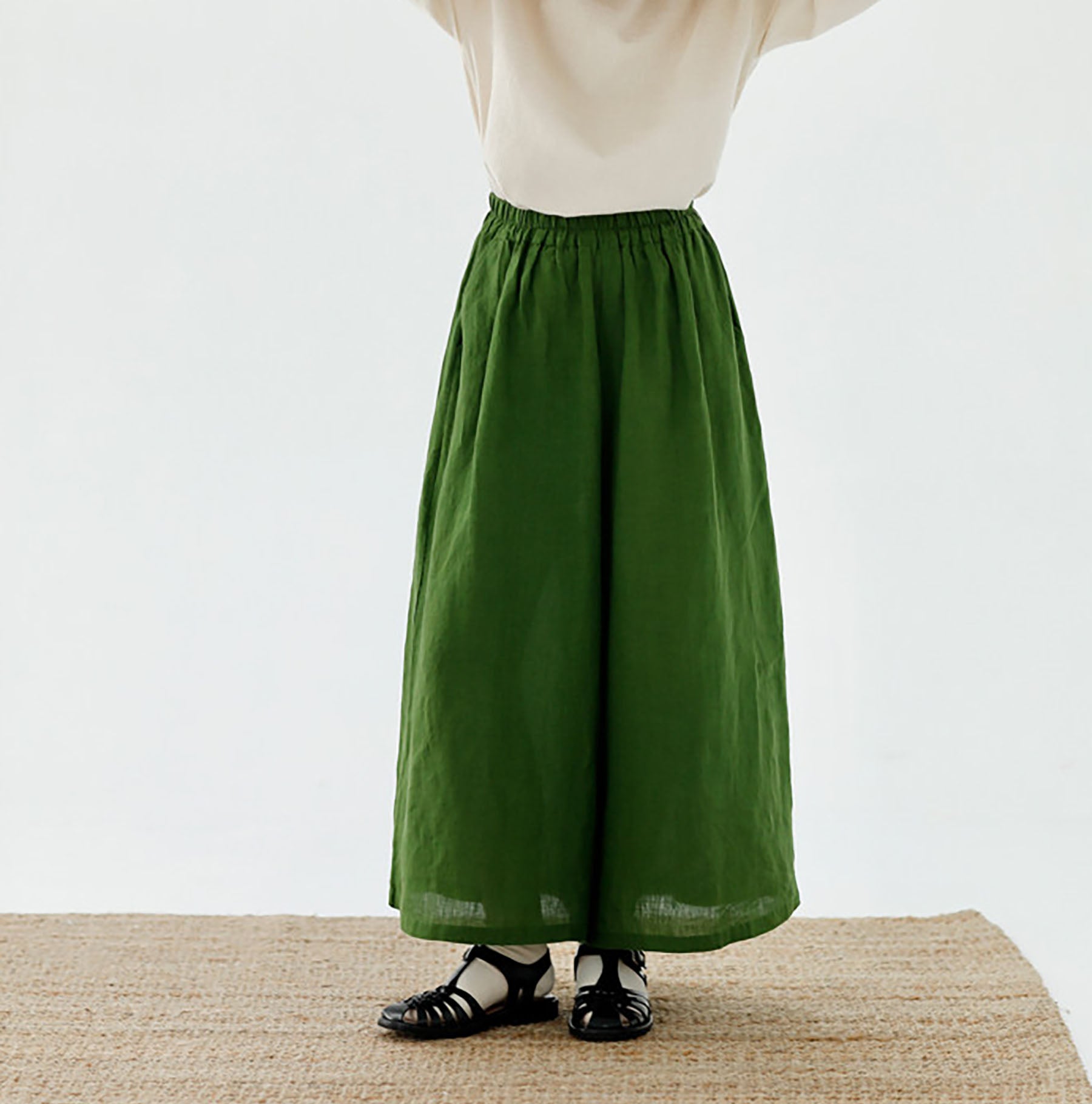 edoa Stone-washed Linen Wide Leg Pants 