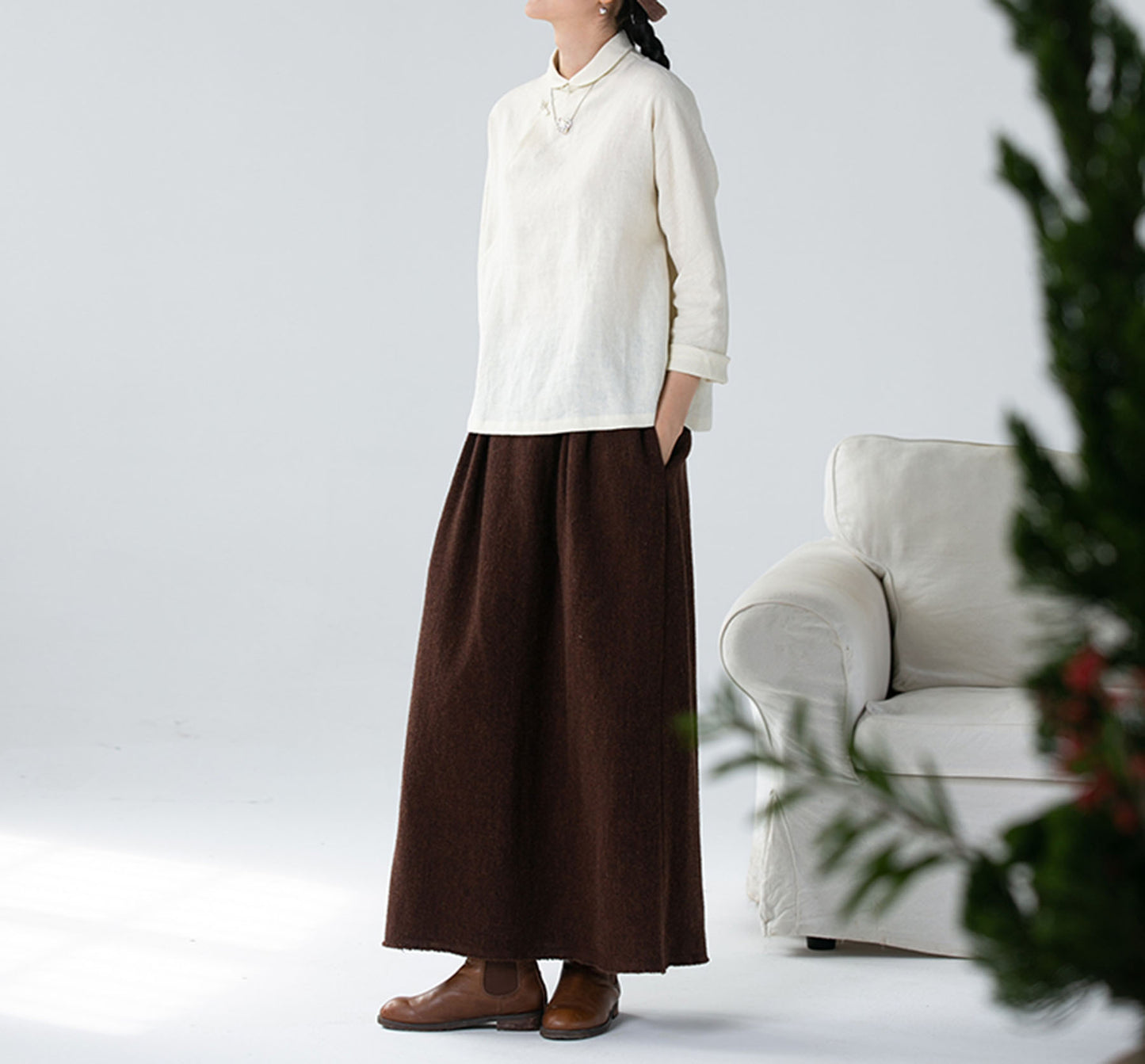 edoa Washed Linen Modified Chinese Blouse