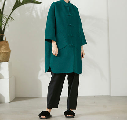 edoa Oversized Double-faced Wool Trapeze Chinese Coat 