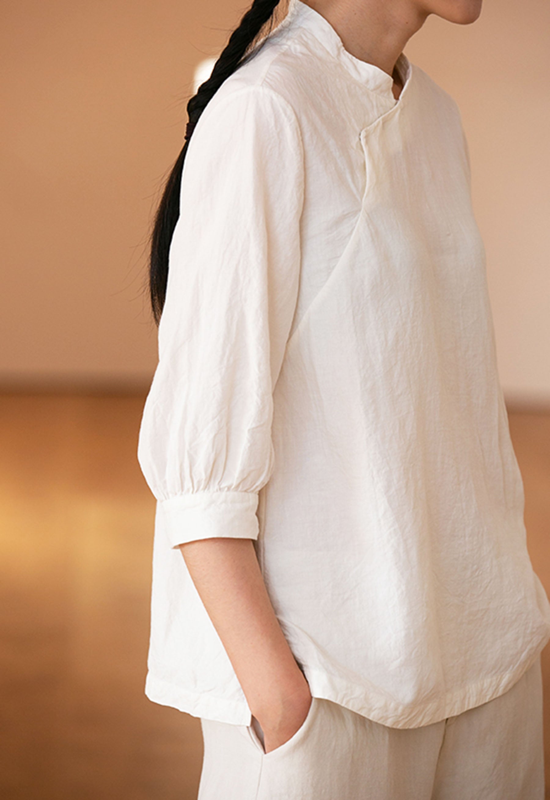 edoa Washed Linen Modified Qipao Top