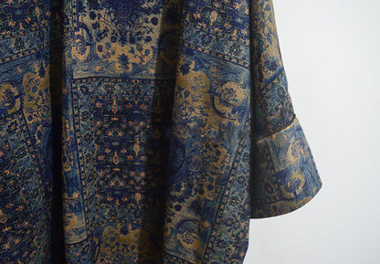edoa Loose Fitting Printed Mud Silk V-neck Chinese Tunic